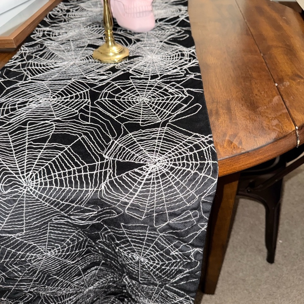 Elegant Black and White Spider Web Table Runner